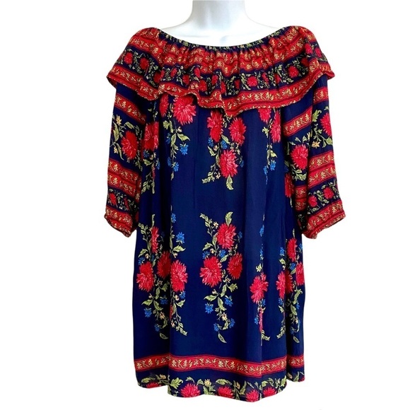 Bohemian Floral Rayon Blouse Top Medium Cottagecore Flowy Relaxed Fit Casual - Picture 3 of 10